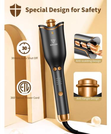 GHKJOK Automatic Curling Iron for Long Hair - 1 Ceramic Barrel 4 Heat Settings & 3 Timers Fast Heating Hair Curler - Ideal for Women - Shop Internationally - Buy Online on SooperMarket.com