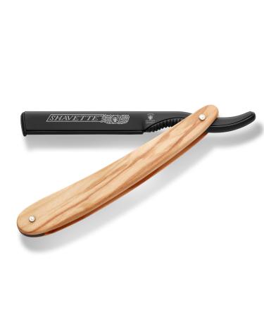 Dovo Shavette Razor with olive wood handle & black anodized head I razor blades I changing blades I barber razor blades I double edge black 1 piece (1 Pack)