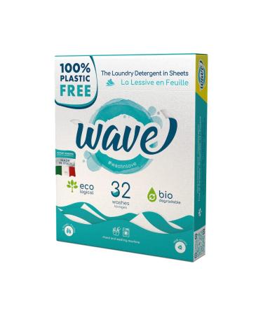 Wave Laundry Detergent Sheets - Scented (32 Loads) - Dissolves Faster & Higher Cleaning Power over competitors - Multi-Purpose Laundry Cleaner - 100% Plastic Free Clean Breeze 32 Count (Pack of 1)