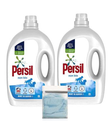 Direct Mart Persil Non-Bio Washing Detergent Liquid for Laundry Gentle Next to Sensitive Skin Tough on Stains 100% Recyclable 2.835 L Bottle with Laundry Washing Bag (210 Wash (2pk))