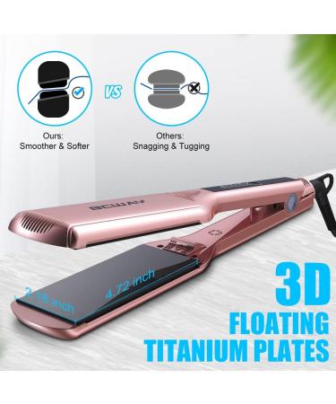Bcway Professional Hair Straightener - Extra-Large Titanium Flat Iron - 30s Instant Heating - 5 Adjustable Temp - Anti-Static - Rose Gold - Buy Online on SooperMarket.com