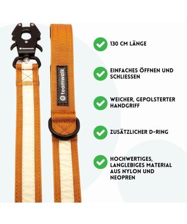 Teamwalk Premium Dog Leash - Soft Upholstery Robust Buckle & Reflective Stripes - Rust Red (130cm) - International Shipping Available - Buy Online on SooperMarket.com