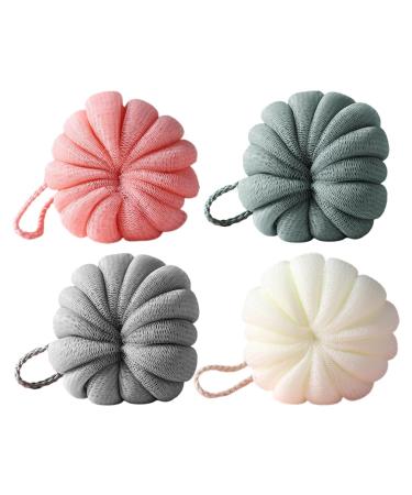 FRCOLOR Shower Loofah Balls Bath Sponge Shower Loofah 4Pcs Pumpkin Shower Ball Mesh Pouf for Body Women Men Foaming Making Bath Sponge Scrunchies Exfoliating Bath Sponge