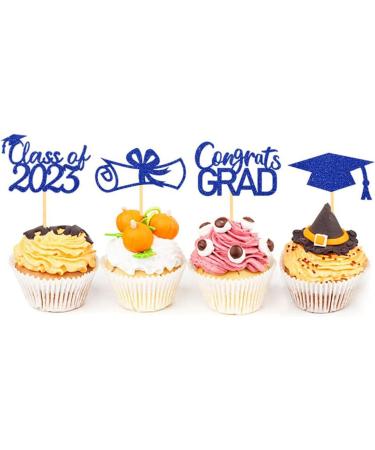 JINGLING Graduation Cake Toppers 24 Piece Graduation Cupcake Toppers Glitter Class of 2023 Graduation Caps Cupcake Picks for Party Cake Decorations Blue - Buy Online on SooperMarket.com