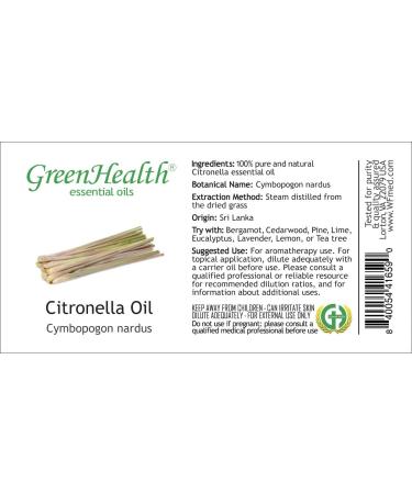 GreenHealth Citronella Essential Oil 16 fl oz (473 ml) - 100% Pure, Large 16 Ounce Bottle - Buy Online on SooperMarket.com