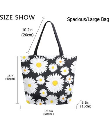 Chic Daisy Flowers Extra Large Canvas Tote Bag for Gym, Beach & Travel - Buy Online on SooperMarket.com