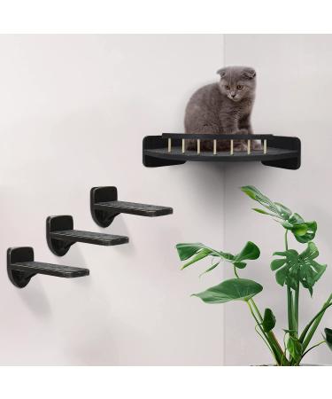 Cat Hammock with 3 Steps - Wall Mounted Cat Climbing Shelf & Scratching Post - Indoor Cat Shelves and Perches - Plush Covered - Black - Buy Online on SooperMarket.com