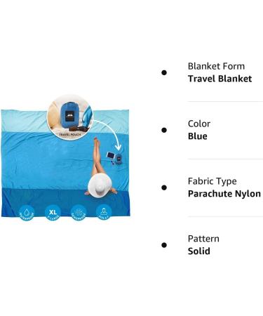 WELLAX Beach Blanket 9x10 Ft - Waterproof, Sandproof, Lightweight Mat for 8 Persons - Quick Drying, Durable, 8 Pockets, 4 Stakes - Great for Picnic, Camping, Travel - Blue - Buy Online on SooperMarket.com