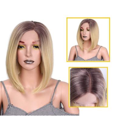HBINGBING Ombre Blonde Bob Lace Wig - Short Straight Heat Resistant Fiber for Women | International Shipping - Buy Online on SooperMarket.com
