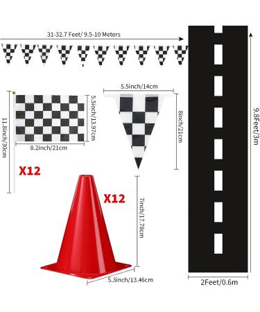 Skylety Traffic Cones and Racing Checkered Flags Set - 12 Cones, 12 Flags, Banner, and Racetrack Mat - Buy Online on SooperMarket.com
