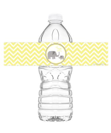 POP parties Little Elephant Yellow Bottle Wraps - Set of 20 - Baby Shower Water Bottle Labels - Baby Shower Decorations - Made in The USA - Yellow