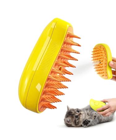 Cat Steamy Brush 3 In 1 Steamy Cat Brush Cat Spray Massage Comb with Water Tank Multifunctional Cat Grooming Brush for Massages Spray Steam Cat Hair Brush for Removing Tangled and Loose Hair (Yellow)
