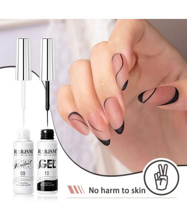Nail Art Gel Liner Set - Black & White Design Polish Paint - 2Pcs 8ml Soak Off Curing Gel Polish with Thin Brush - DIY Home Salon French Manicure - Buy Online on SooperMarket.com