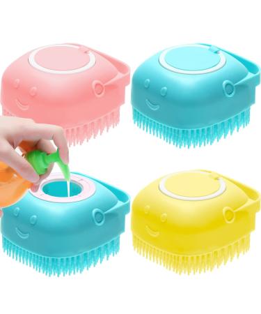4 Pieces Silicone Soft Bath Shower Brush Exfoliating Body Scrubber with Soap Dispenser Silicone Massage Bath Brush SPA Massage Skin Care Tool for Children Women Men (Classic Styles)