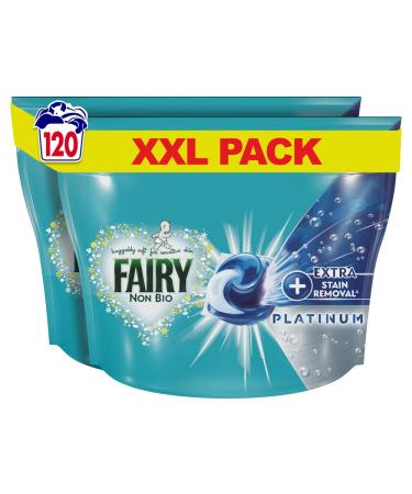 Fairy Non-Bio Platinum PODS Washing Liquid Laundry Detergent Tablets / Capsules 120 Washes (60 x 2) with Extra Stain Removal
