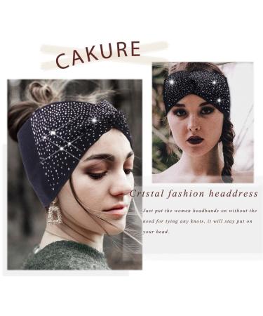 Cakure Crystal Rhinestone Headbands Pack of 3 - Wide Bling Turban Head Wraps for Women and Girls - Elastic Twist Scarf for Sports and Fashion - Type A - Buy Online on SooperMarket.com