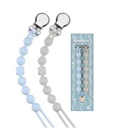 Kowlone Dummy Clips Boys Girls Silicone Soother Pacifier Chain Flexible Binky Holder Set with Texture for Teething Baby Unisex Newborn Dummies 1-Piece Design(Pastel Blue Glacier Grey) A: Pastel Blue Glacier Grey