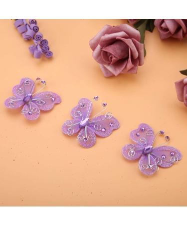 24pcs Purple Christmas Butterfly Ornaments - Glitter Mesh Wire Decor for Wedding Party, Clothing, Wall & Tree DIY Supplies - Buy Online on SooperMarket.com