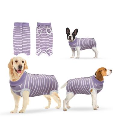oUUoNNo Recovery Suits for Dogs Cats Surgical Recovery Suit for Female Male Abdominal Wounds Spay or Skin Diseases Cone E-Collars Alternatives Anti-Licking Pet Vest Post Surgery (XXXL Purple stripe) XXXL Purple stripe