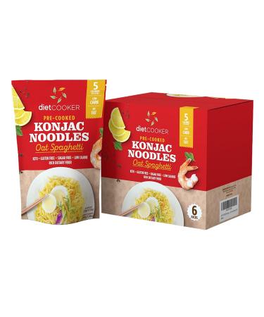 (Pack of 6) DIET COOKER Premium Konjac Noodles, Shirataki Noodle, Keto & Vegan Friendly, 9.52 oz, Odor Free, Low Calorie Pasta, Zero Net Carbs, Healthy Diet Food - Oat Spaghetti