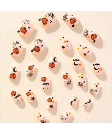 Spooky Halloween Press On Nails - Short Square Acrylic Nails with Ghost Pumpkin Bat & Gothic Designs | Full Cover False Nails for Women & Girls - Buy Online on SooperMarket.com