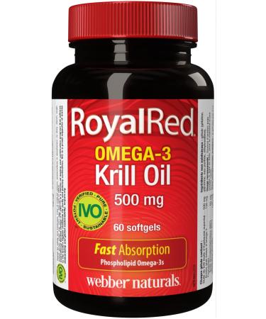 Webber Naturals RoyalRed Krill Oil 500 mg 60 Softgels Supports Cardiovascular Health and Brain Function Antioxidant Support Omega