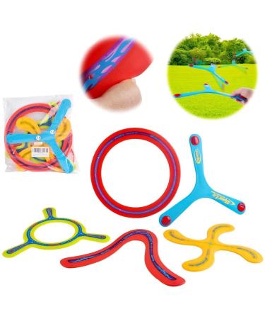 deAO 5-Piece Colorful Boomerang for Kids Return Boomerang Sports Toy Frisbee Ring for Beginners and Young Throwers