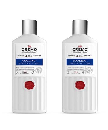 Cremo Barber Grade Cooling Citrus & Mint Leaf 2-in-1 Shampoo & Conditioner, 16 Fl Oz (2-Pack)