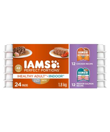 IAMS Perfect Portions Wet Cat Food Adult Grain Free - Chicken CIG and Indoor Salmon Pat Variety Pack 75g (24 Pack) Chicken & Salmon Wet Cat Food