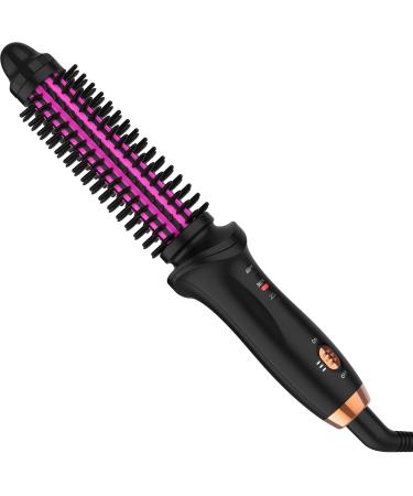 Small Curling Brush Iron 3/4 Inch Barrel Dual Voltage Brush Curling Iron for Short Long Hair Curling Brush Heated Tourmaline Ceramic Barrel 20MM-BLACK
