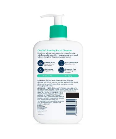 CeraVe Foaming Facial Cleanser - 16 fl oz for Normal to Oily Skin | Deep Clean & Hydrate - Buy Online on SooperMarket.com