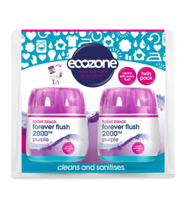 Ecozone Forever Flush 2000 Purple Toilet Blocks Eco Friendly Alternative to Loo Rim Hangers Cistern Capsules Clean & Descale WCs Natural Vegan & Non Toxic Cleaner Recyclable Plastic (Set of 2)