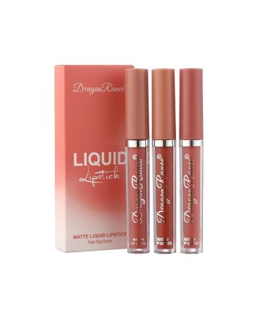 Professional lip balm makeup lipstick lipstick lipstick lipstick lipstick lipstick matte with multi -colored durable matt lip gloss liquid lipstick 3 sticks 1 ml (1 Pack) # 02