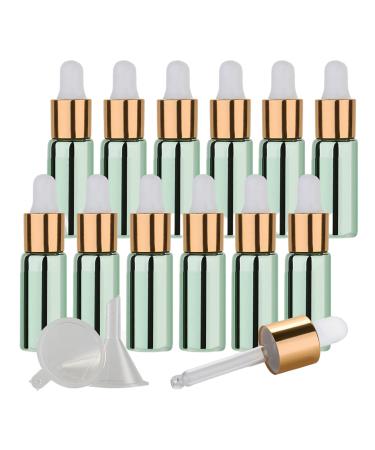 Tianzd 24 pieces 5 ml of empty chrome green drip bottle Pipette bottles with glass pipette 5ml glass bottle with a drip pipette with gold screw cap for perfume oils essential oils green 5 ml
