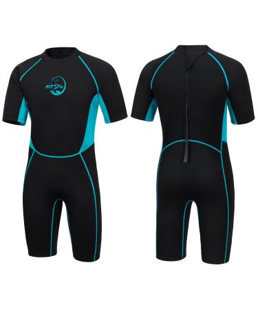 FitsT4 Kids Shorty Wetsuit 2.5mm Neoprene Thermal Swimsuit Keep Warm Girls Toddlers Boys Back Zipper for Diving Snorkeling Surfing Swimming Lessions aqua Small