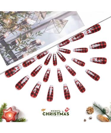 Vatocu Christmas False Nails - Long Xmas Press on Nails with Snowflakes Glitter - 24pcs Ballerina Acrylic Stick on Nails for Women and Girls - Buy Online on SooperMarket.com