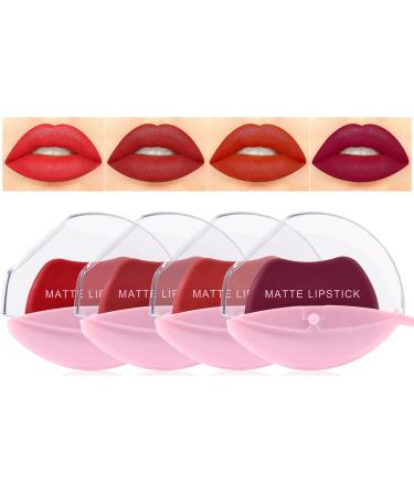Kaynest 4 Colors Matte Lipstick Set  Matte Velvet Lipstick Lip Shape Lazy Lipstick  Long Lasting High Pigmented Non-stick Cup Lip Gloss  Waterproof Easy to Color Lipstick Lazy Lip Makeup(Set-F)