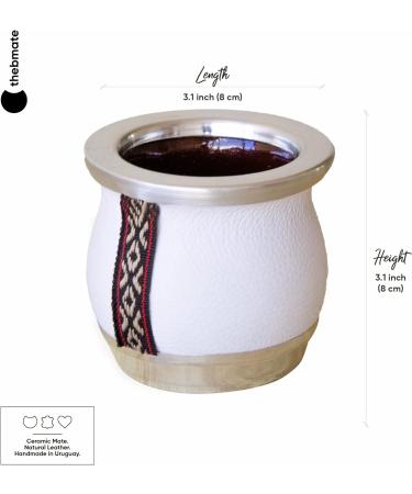 thebmate Premium Yerba Mate Cup (Mate Gourd) - Crafted Ceramic Teacup - Brown Leather Wrapped Handmade in Uruguay - Mate Tiny - Camionero Style (White) - Buy Online on SooperMarket.com