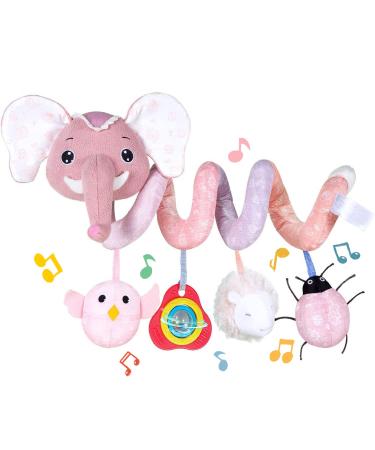 Koty Autositz toys baby spiral plush for hanging for strollers bar stroller cot with music box BB-Quietscher and rattling (pink elefant) pink elephant
