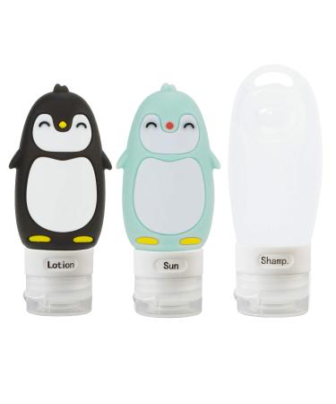 Silicone Cosmetic Travel Bottles w/Penguin Design Leak-Proof Travel Accessories Portable and Refilled TSA Approved.