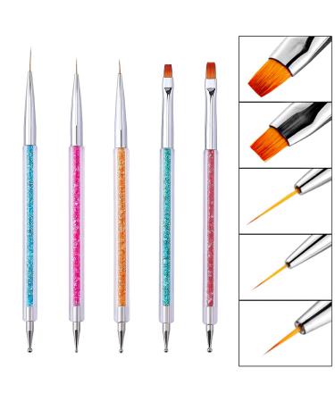 Lofuanna 5 PCs Nail brush set nail art design pen painting tools with nail extension gel brush nail art liner brush builder gel brush and nail dotting pen for the salon at home DIY nail tool