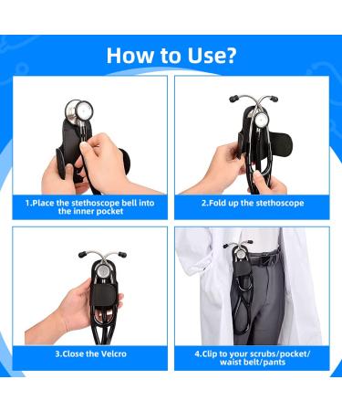 Leather Stethoscope Holder Hip Clip - Black Holster with Inner Pocket & Velcro for Doctors Nurses EMTs | Buy Online - Buy Online on SooperMarket.com