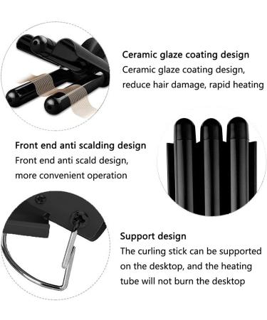 3 Barrel Curling Iron 25mm Hair Curler Hair Waver Wand Adjustable Temperature with 2 Temperature Control for Long or Short Hair Styling Curling Iron Large Wave Ceramic Wide Hair Crimpers Black - Buy Online on SooperMarket.com