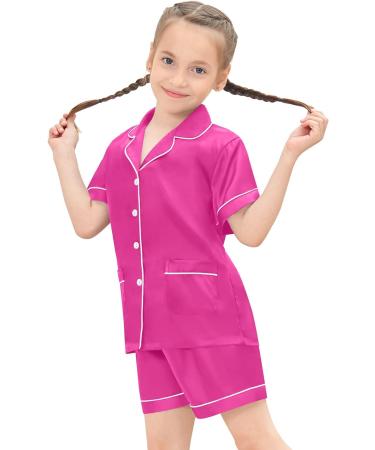 SWOMOG Kids Satin Pyjamas Set - 6-7 Years Rose Red | Short Sleeve 2 Piece Lounge Set for Girls Boys - Buy Online on SooperMarket.com