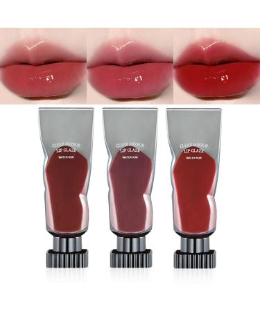 Lip Gloss Set Clear Mirror Lip Tint Watery Lip Stain Lipgloss Long Lasting Non-Stick Cup Liquid Blush 6Pcs Moisturizing Liquid Lipstick Tinted Lip Balm Red Clear Lip Gloss For Lip Makeup (01+03+06)