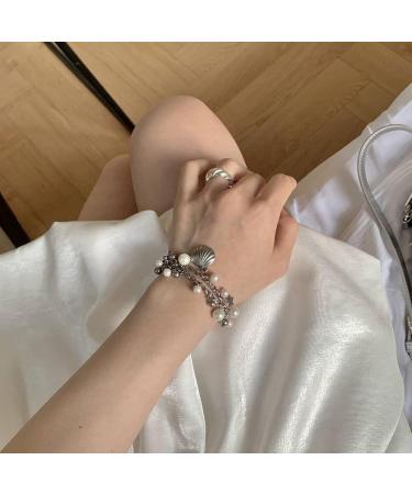 OralGos Harajuku Style Shell Pendant Bracelet - Adjustable Pearl Bangle Hand Chain Jewelry for Women | Perfect New Year Gift - Buy Online on SooperMarket.com
