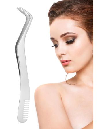 Eyelash Tweezers for Extensions | Stainless Steel Eyeline Tweezers with Comb | Professional Silver Tools for Artificial Eyelashes - Buy Online on SooperMarket.com