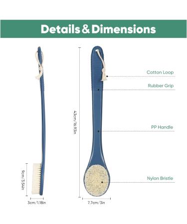 Exfoliating Body Brush Shower Back Scrubber Men Women Elderly - Long Handle Dark Blue - Buy Online on SooperMarket.com