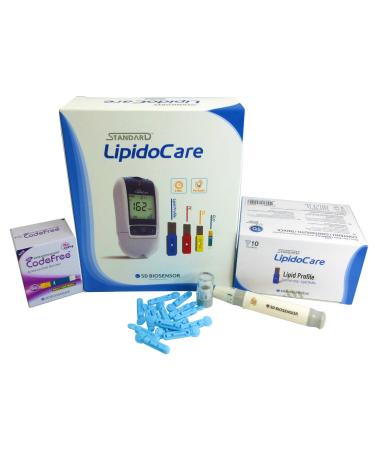 LipidoCare Meter + Lipid Profile Test Strips + Blood Glucose Test Strips + Lancing Device and Lancets Meter + Lipid & SD Strips + Lancets & Device