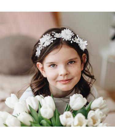 IYOU Flower Girl Headpiece Floral White Headbands Pearl Wedding Hair Vines Bridal Communion Hair Accessories for Girls - Buy Online on SooperMarket.com
